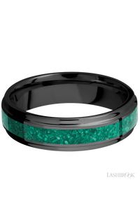 6 mm wide/Flat Grooved Edges/Zirconium band with one 3 mm Centered inlay of Malachite img3