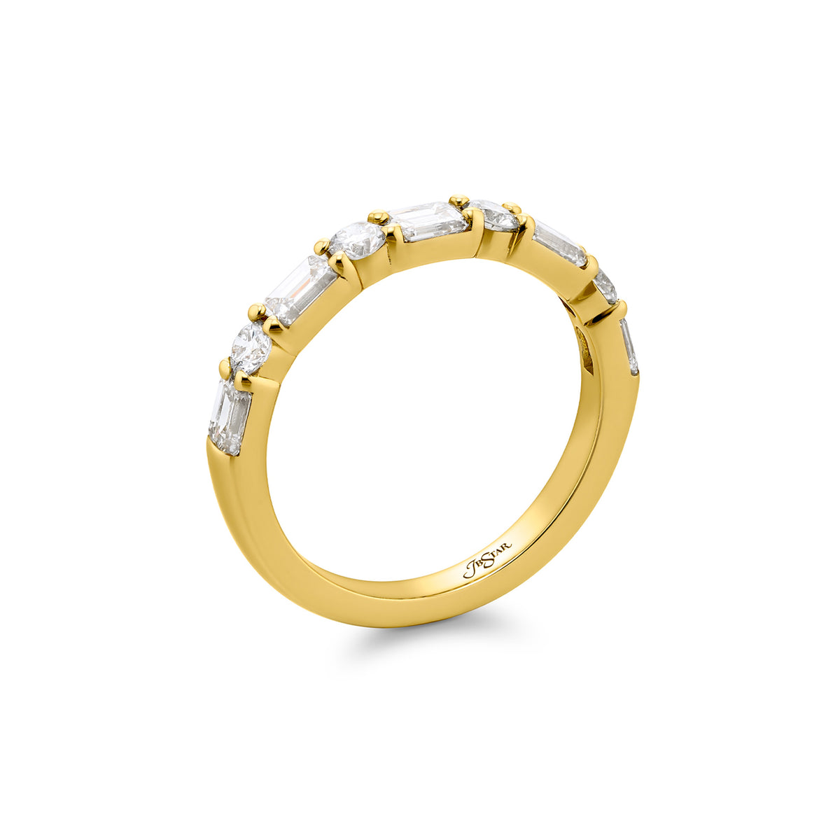 JB Star 18K Yellow Gold 9-Stone Emerald & Round Diamond Band - NAGI