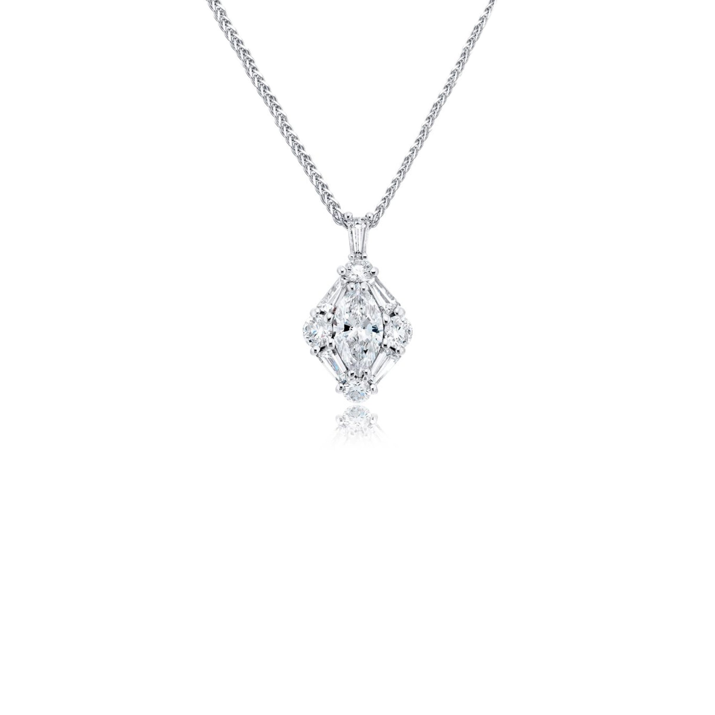 JB Star Platinum Tapered Baguettes & Round & Marquise Cut Diamond Necklace