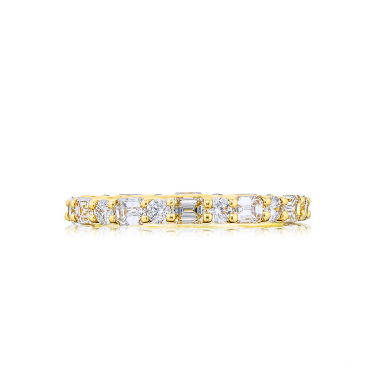 JB Star 18K Yellow Gold E/W Eternity Round and Emerald Diamond Band