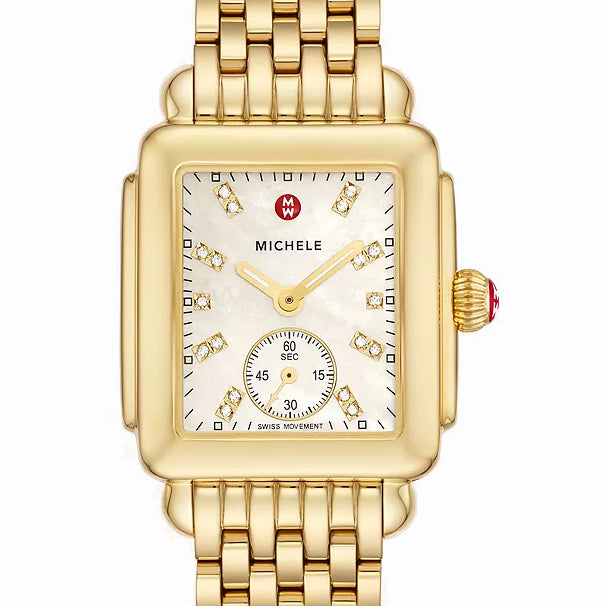 Michele Deco Mid All Gold Tone Mother of Pearl Dial Quartz Watch MWW06V000004