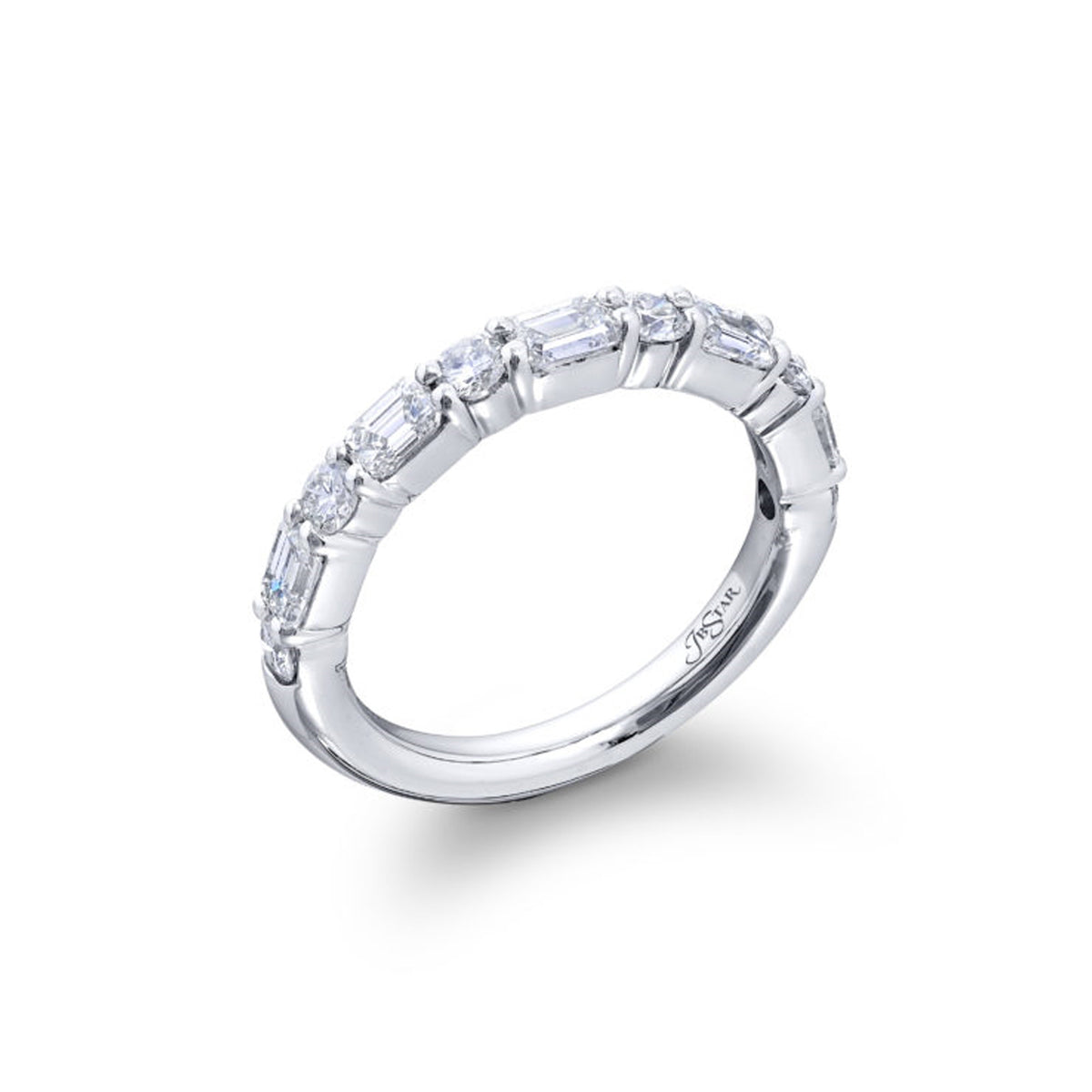 JB Star Platinum E/W Round and Emerald Cut Diamond Band