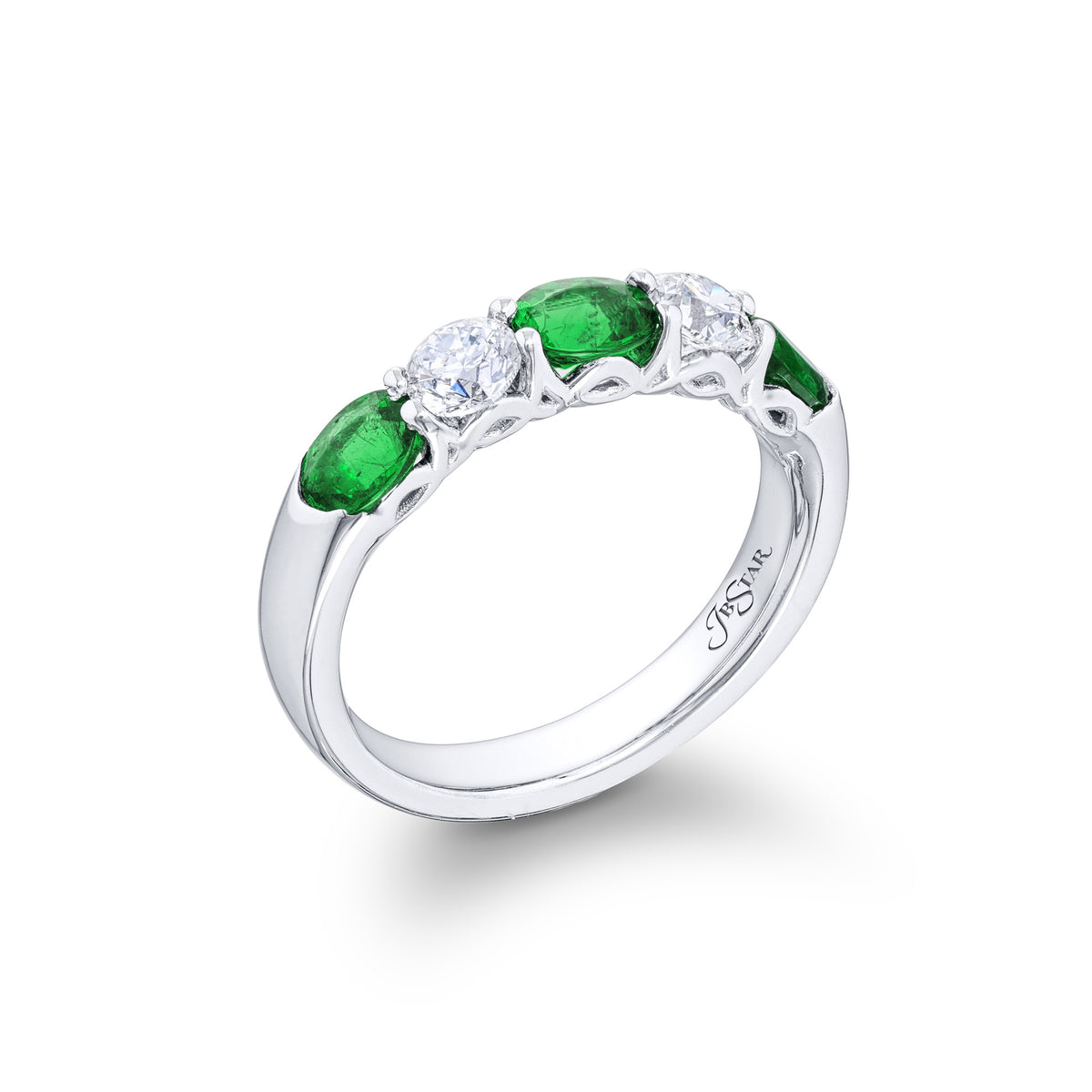 JB Star Oval Cut Emerald &  Round Diamond Band - NAGI
