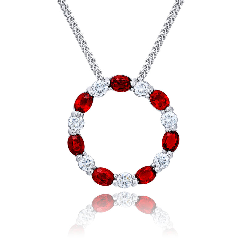 JB Star Diamond & Ruby Circle of Life Pendant Necklace Platinum