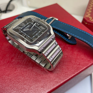 Pre-Owned Cartier Santos Large Blue Dial Watch WSSA0030 39.8mm