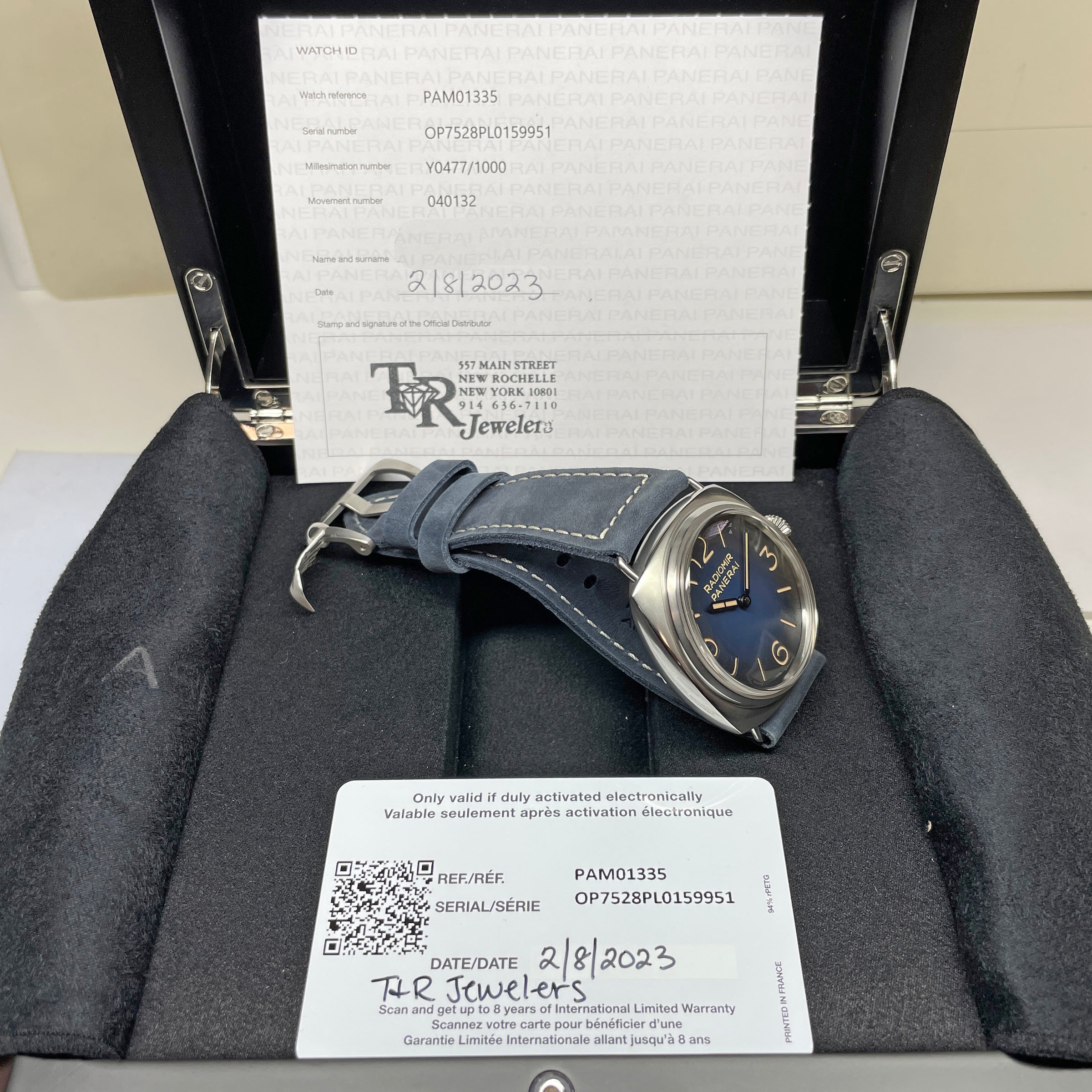 Pre owned Panerai Radiomir Tre Giorni Blue Suede PAM01335 45mm