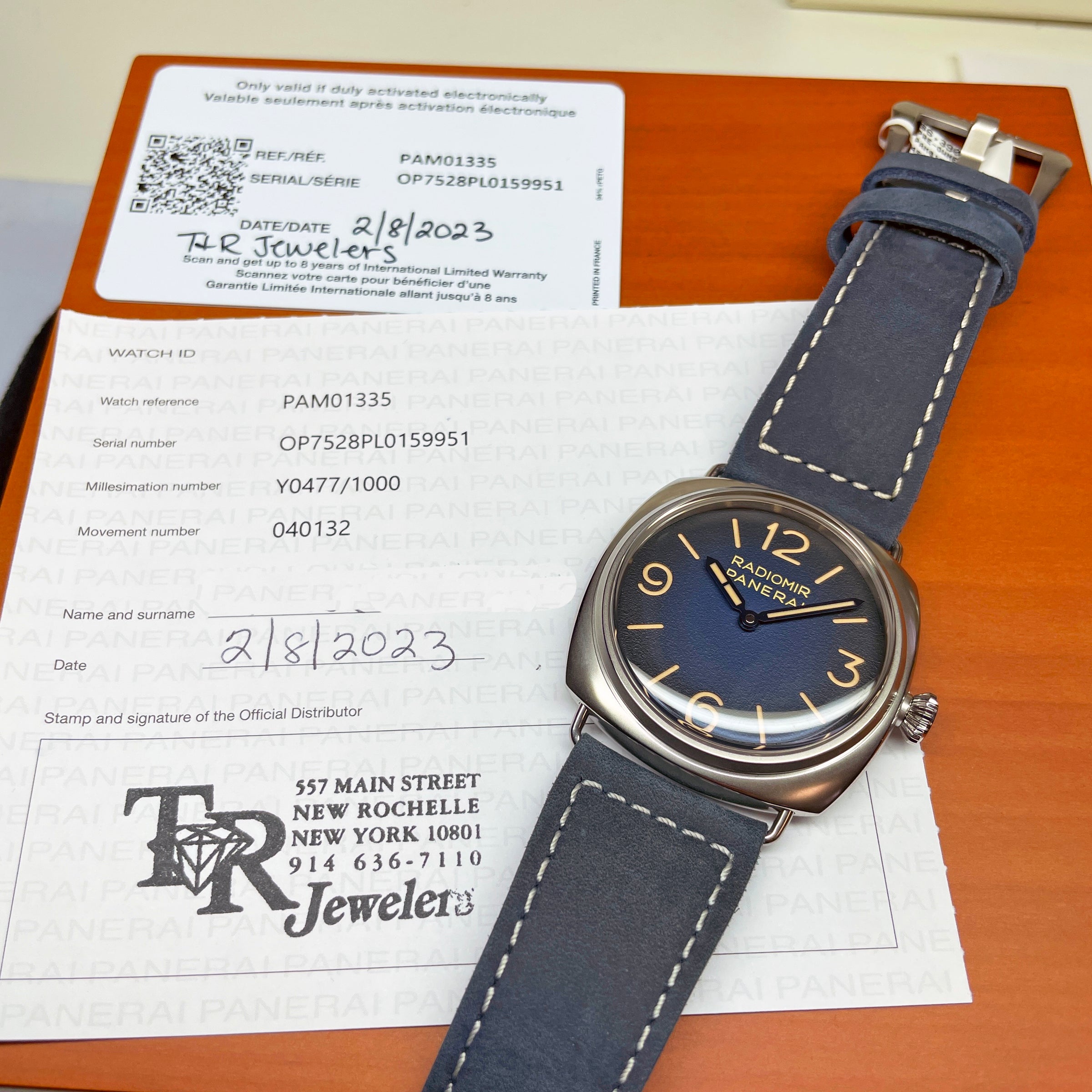 Pre owned Panerai Radiomir Tre Giorni Blue Suede PAM01335 45mm