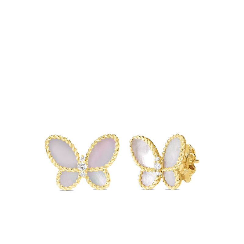 Roberto Coin 18K Yellow Gold Jasmine Butterfly Diamond and Mother of Pearl Stud Earrings