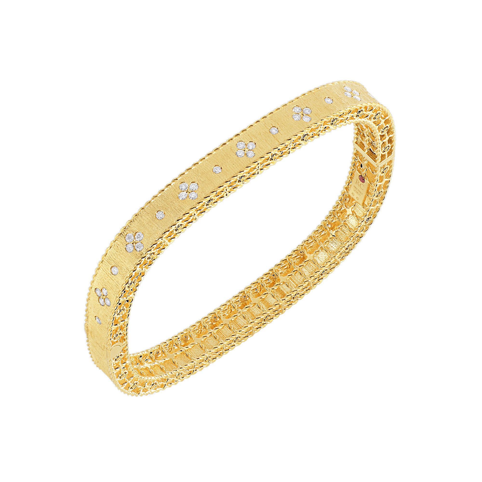 Roberto Coin 18K Yellow Gold Princess Satin Fleur De Lis Diamond Slim Bangle