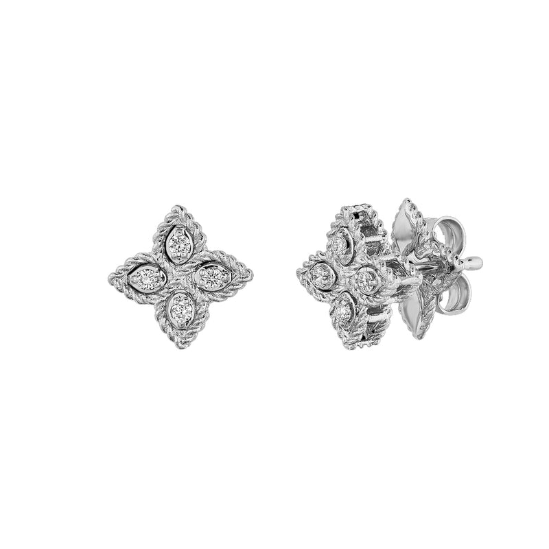 Roberto Coin 18k White Gold Princess Flower Small Diamond Stud Earrings