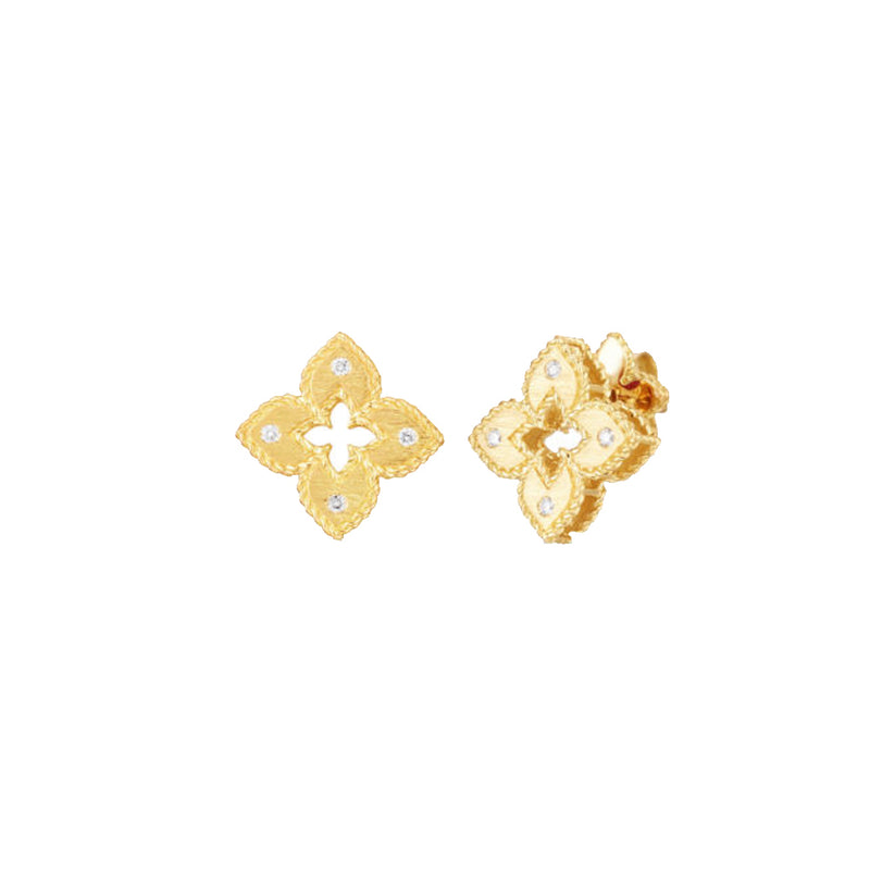 Roberto Coin 18K Yellow Gold Extra-Small Petite Venetian Princess Satin & Diamond Accent Flower Earrings