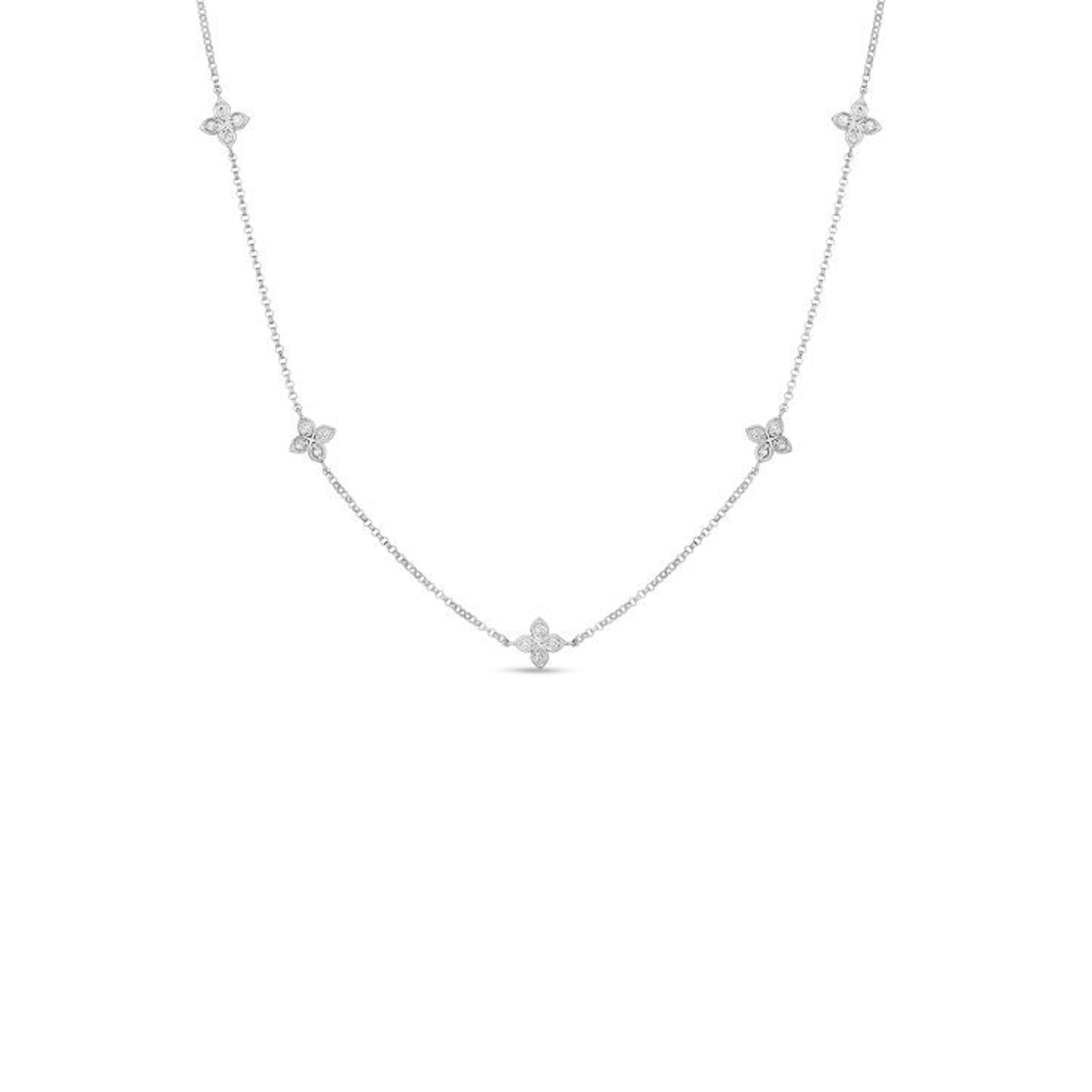 Roberto Coin 18K White Gold 5 Station Flower Necklace