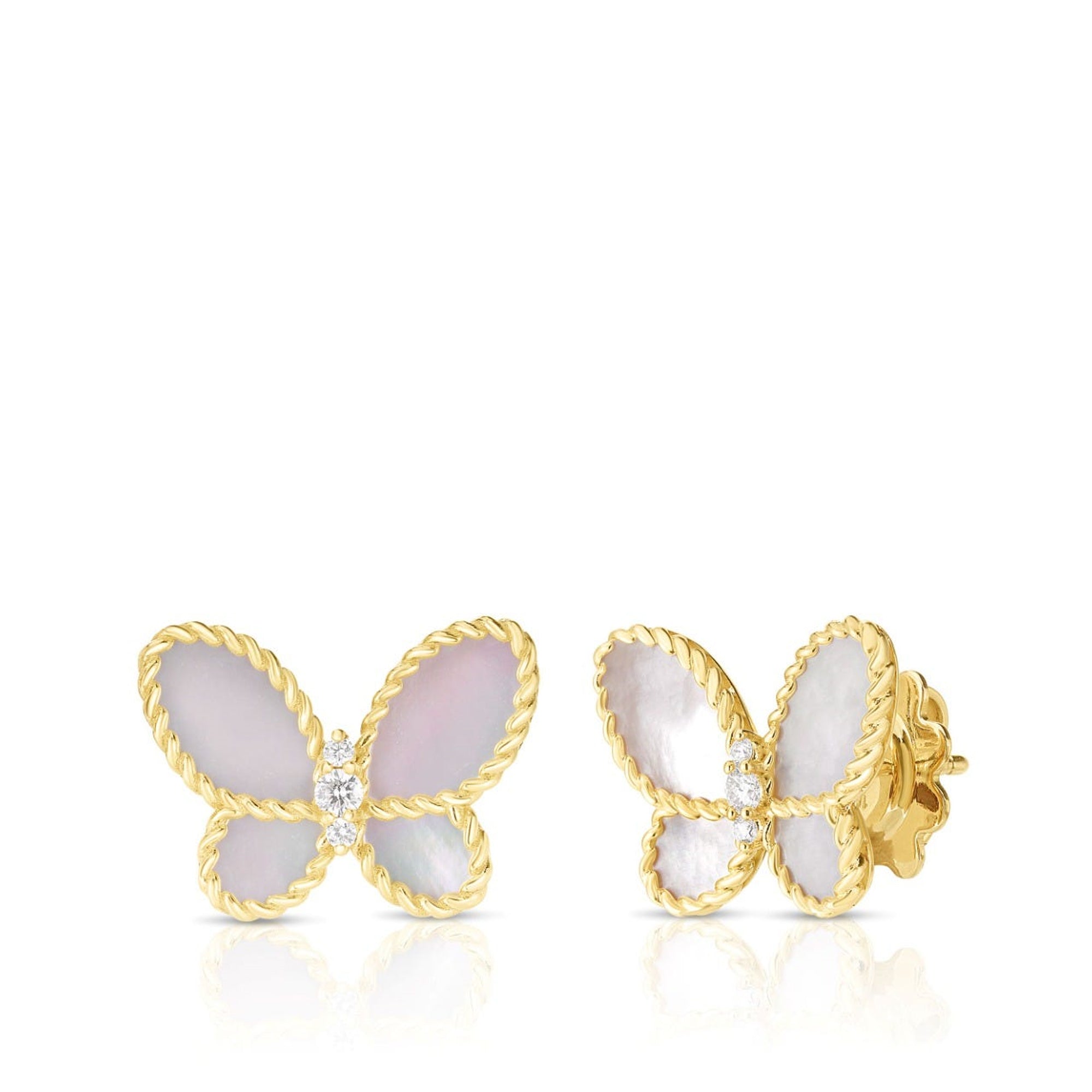 Roberto Coin 18K Yellow Gold Jasmine Diamond & Mother Of Pearl Butterfly Stud Earrings