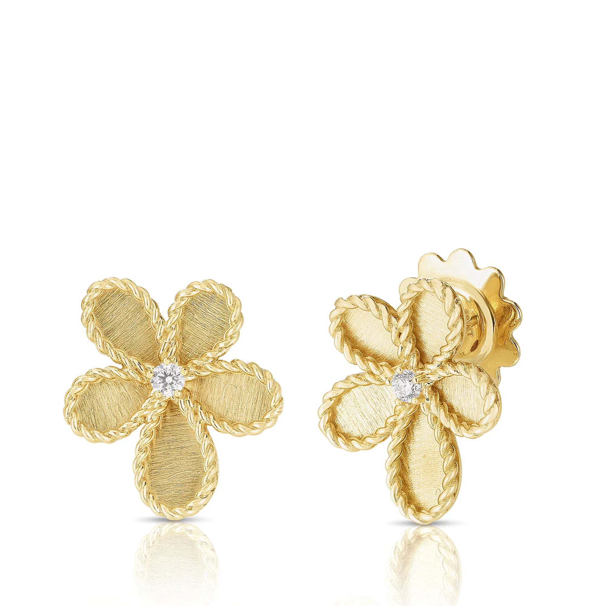 Roberto Coin 18K Yellow Gold Jasmine Diamond Flower Stud Earrings - NAGI