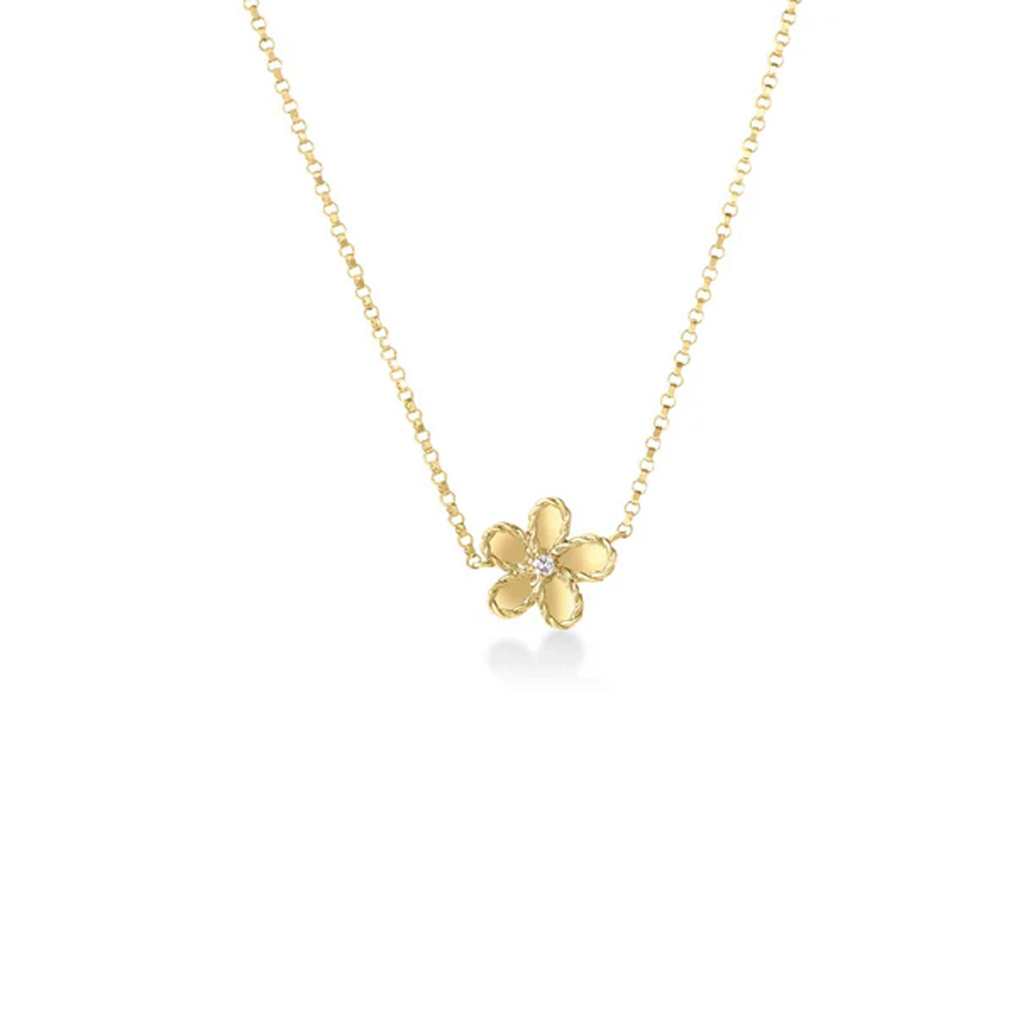 Roberto Coin 18K Yellow Gold  Jasmine Diamond Accent Polished Flower Pendant Necklace - NAGI