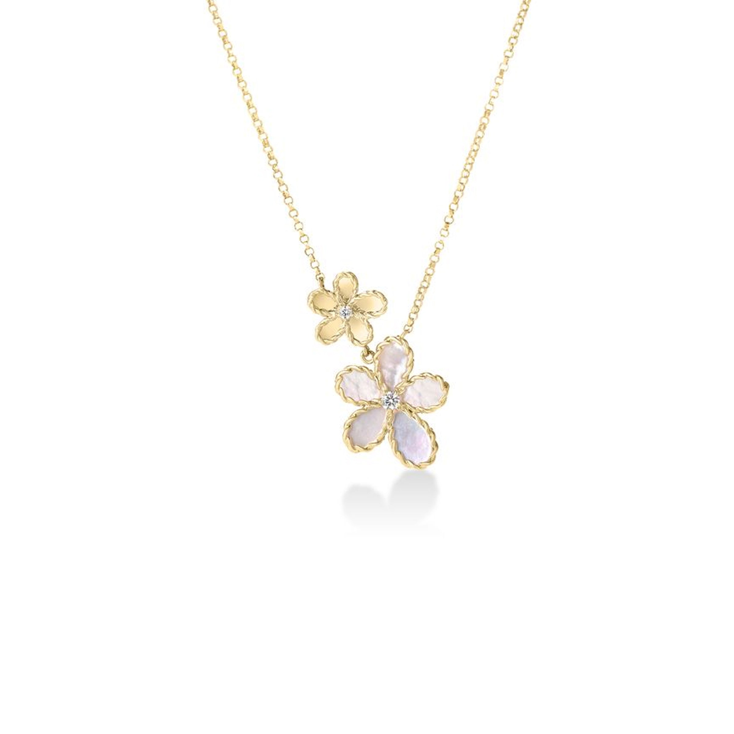 Roberto Coin 18K Yellow Gold Diamond & Mother of Pearl Double Flower Necklace