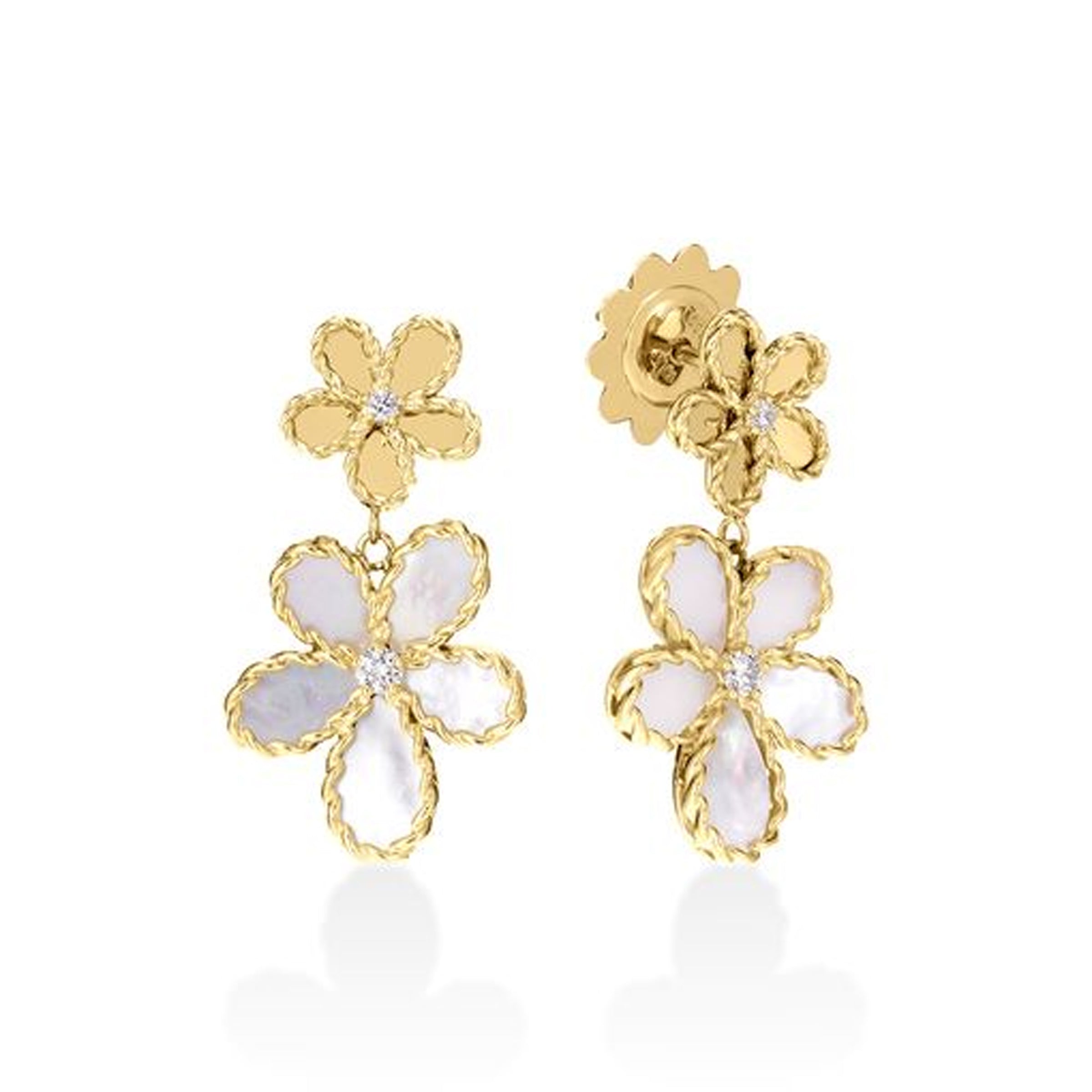 Roberto Coin 18K Yellow Gold Diamond & Mother of Pearl Flower Dangle Earrings