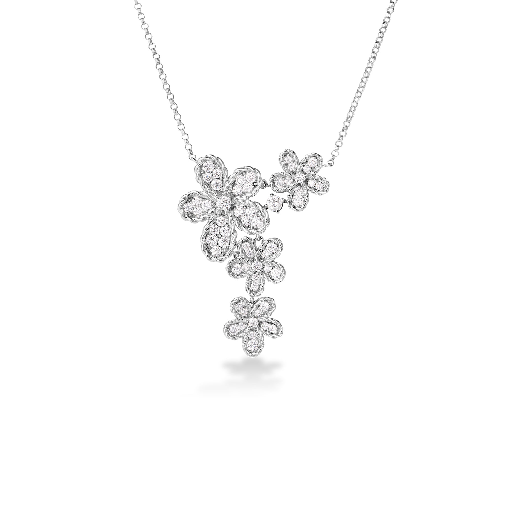 Roberto Coin 18K White Gold Diamond Jasmine Multi Flower Necklace