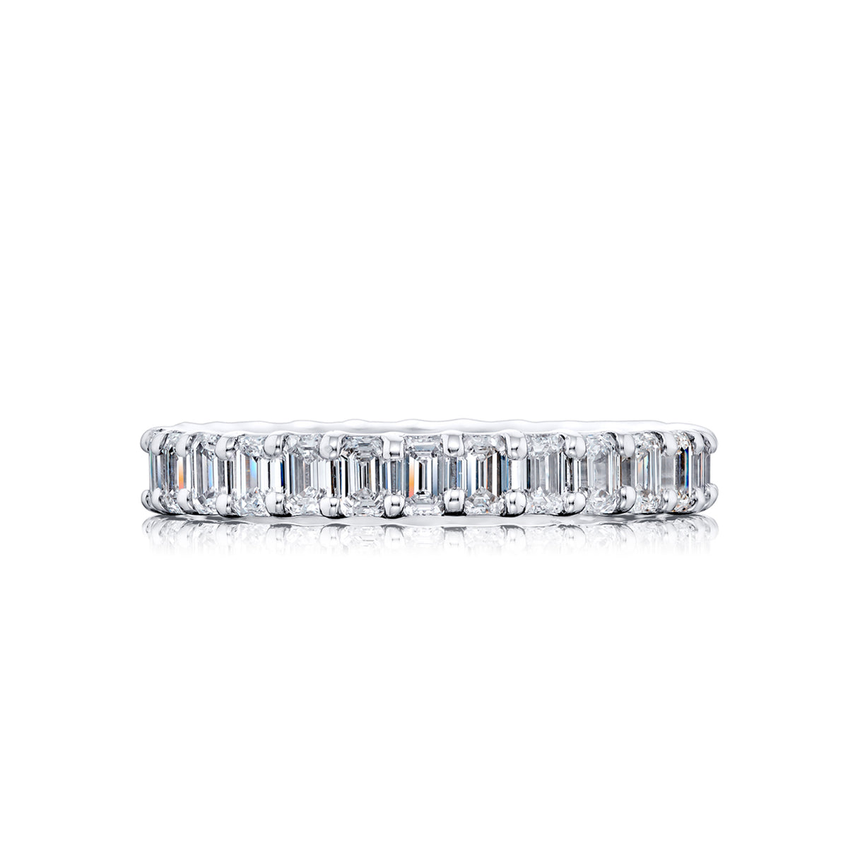 JB Star Platinum Eternity Shared Prong Emerald Cut Diamond Band - NAGI