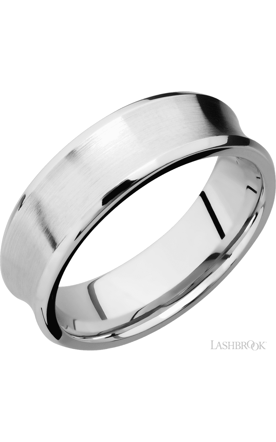 7 mm wide Concave Bevel 14K White Gold band img1