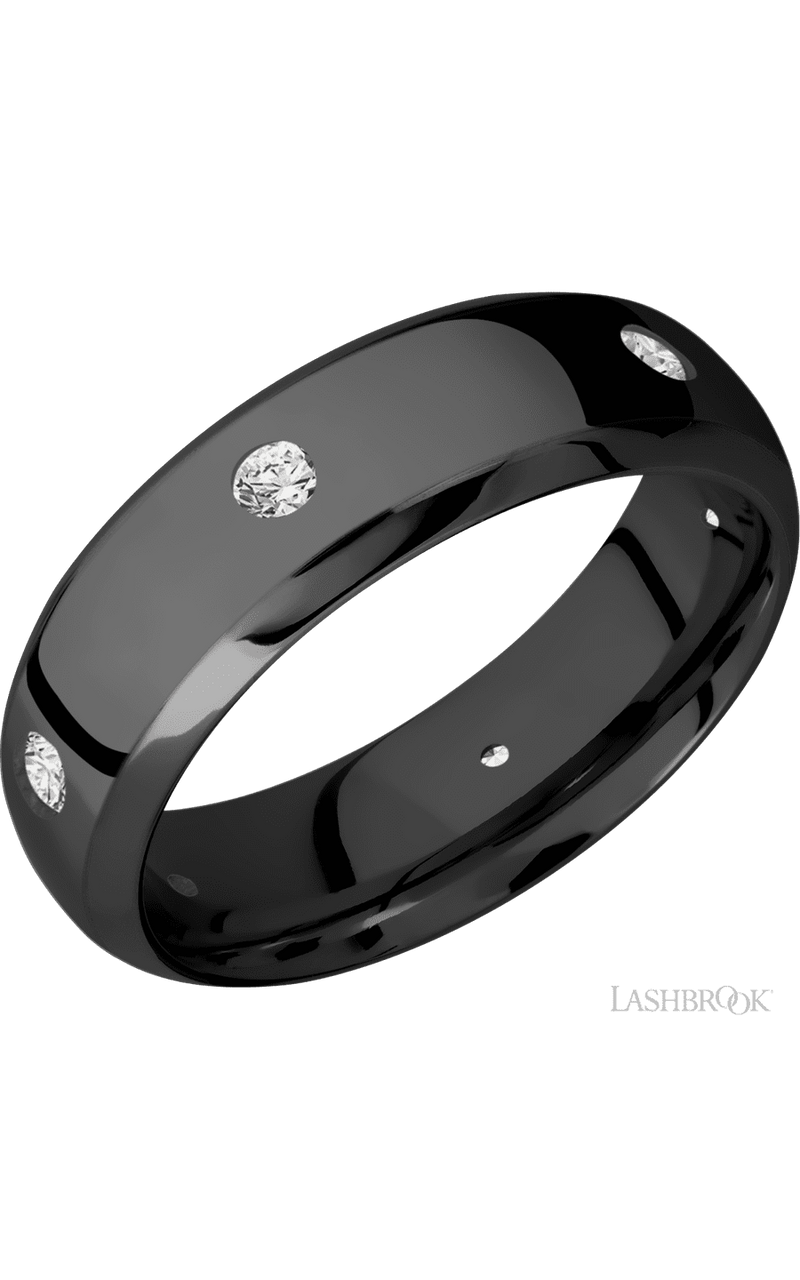 7 mm wide/Domed Bevel/Zirconium band with a 6X Even arrangement of .07 carat Round Diamond stones in a Flush setting img1