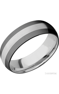 7 mm wide/Domed/Cobalt Chrome band with two 2 mm Double Off Center Edge inlays of Zirconium img1