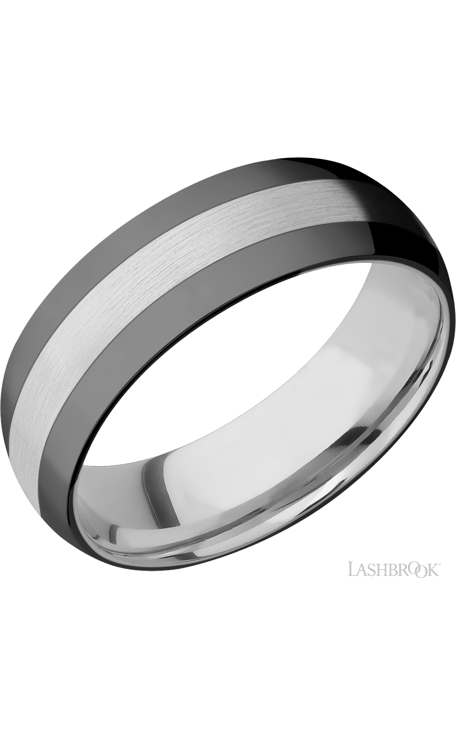 7 mm wide/Domed/Cobalt Chrome band with two 2 mm Double Off Center Edge inlays of Zirconium img1
