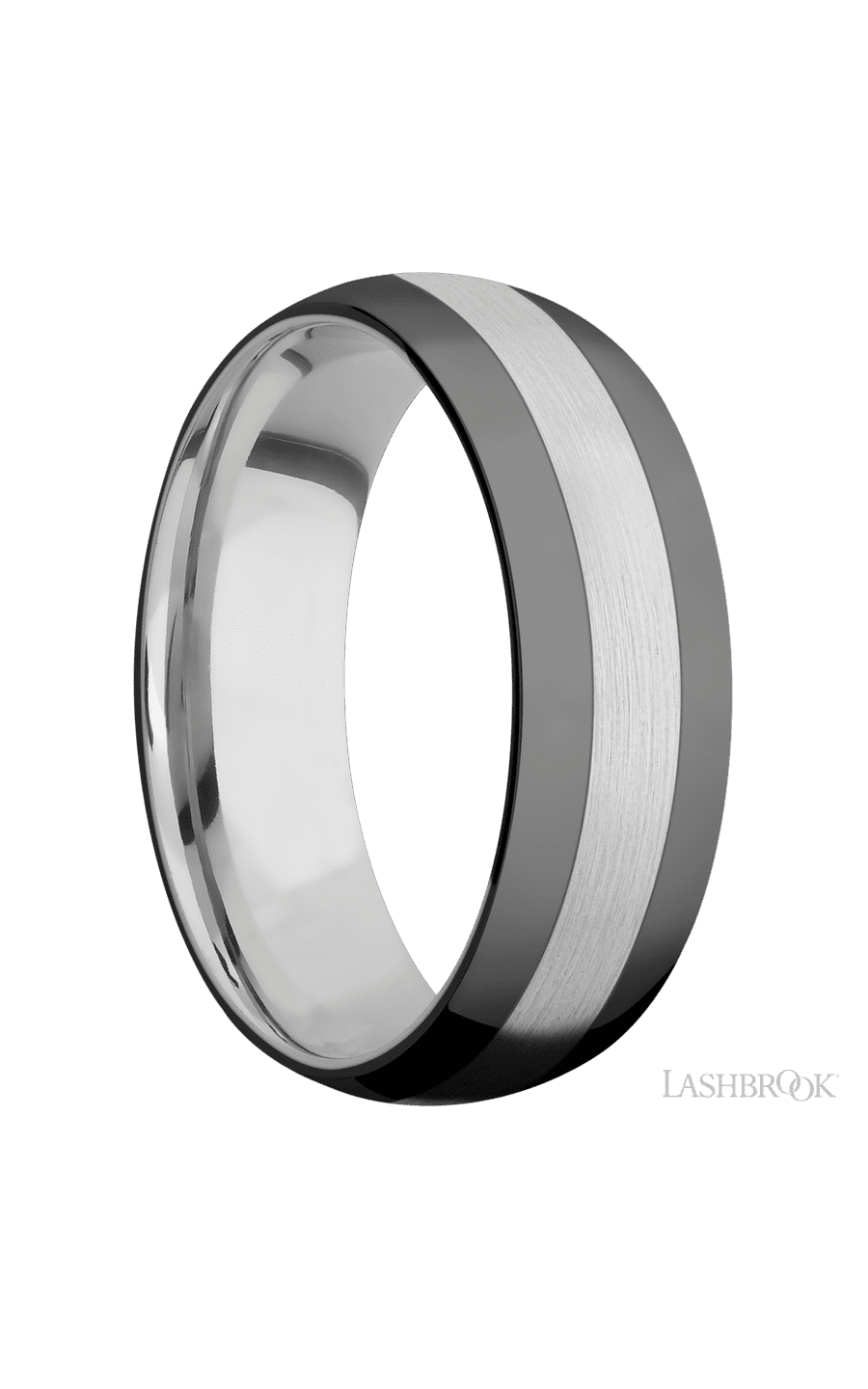 7 mm wide/Domed/Cobalt Chrome band with two 2 mm Double Off Center Edge inlays of Zirconium img2