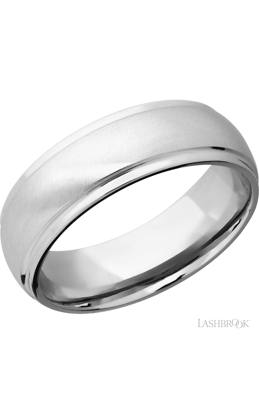 7 mm wide Domed Stepped Down Edges 14K White Gold band img1