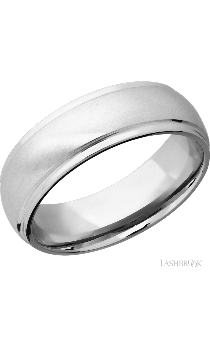 7 mm wide Domed Stepped Down Edges 14K White Gold band img1