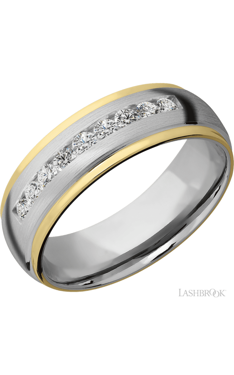 7 mm wide/Domed Stepped Down Edges/Cobalt Chrome band with an  arrangement of 9, .05 carat Round Lab Grown Diamond stones img1