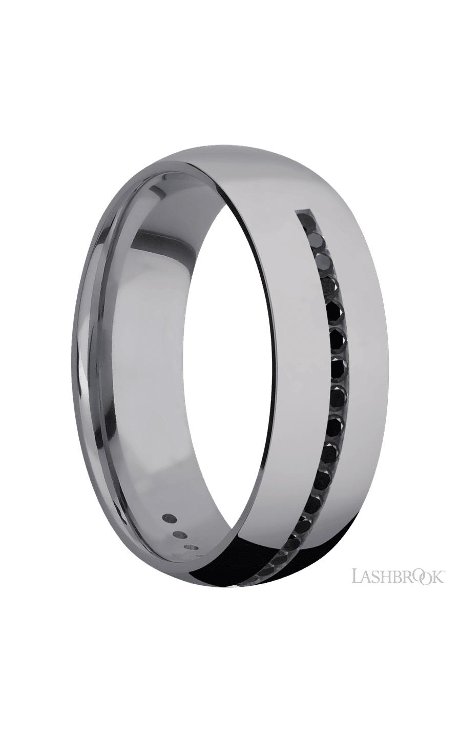 7 mm wide/Domed/Tantalum band with a Half Eternity arrangement of .015 carat Round Black Diamond stones in a Channel setting img2