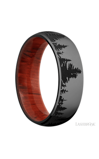 7 mm wide/Domed/Zirconium band with a laser carved Trees pattern also featuring a Padauk sleeve img2