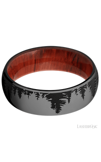 7 mm wide/Domed/Zirconium band with a laser carved Trees pattern also featuring a Padauk sleeve img3