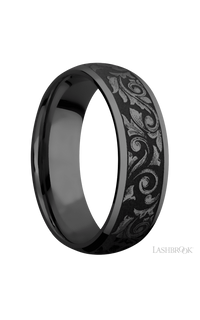 7 mm wide/Domed/Zirconium band with a laser carved Western Scroll pattern img2