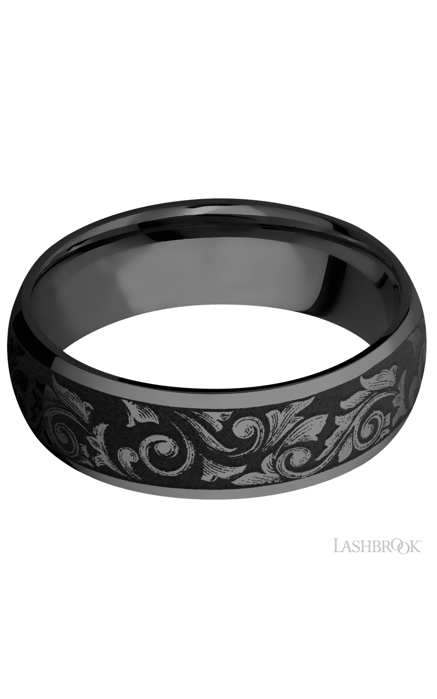 7 mm wide/Domed/Zirconium band with a laser carved Western Scroll pattern img3