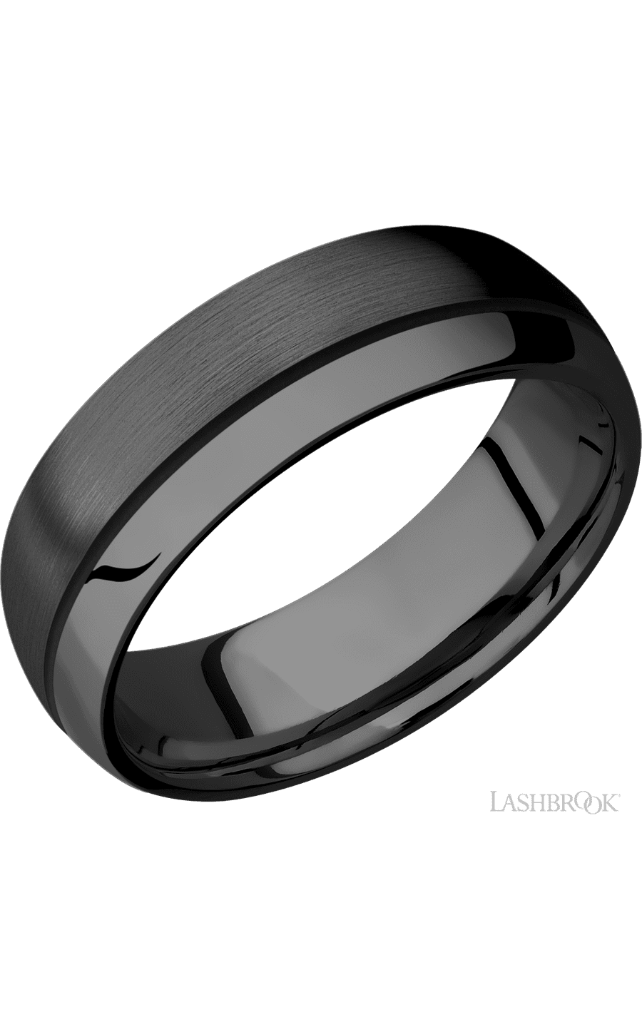 7 mm wide/Domed/Zirconium band with one 0.5 mm Off Center inlay of Black img1