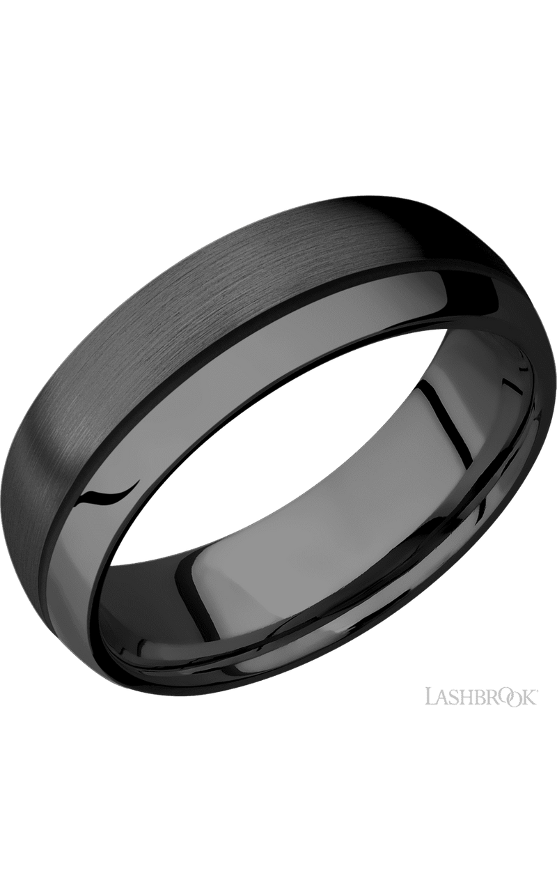 7 mm wide/Domed/Zirconium band with one 0.5 mm Off Center inlay of Black img1