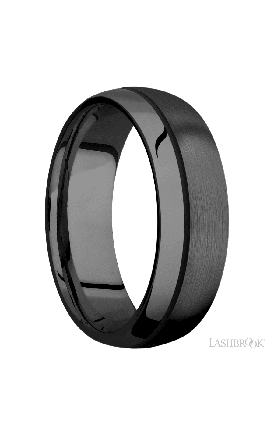 7 mm wide/Domed/Zirconium band with one 0.5 mm Off Center inlay of Black img2