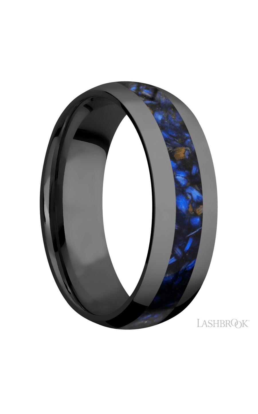 7 mm wide/Domed/Zirconium band with one 3 mm Centered inlay of Blue Tiger Eye img2