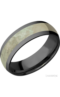7 mm wide/Domed/Zirconium band with one 4 mm Centered inlay of Freshwater Mother of Pearl img1