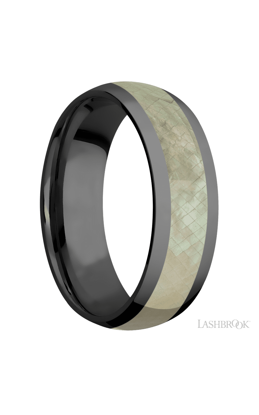 7 mm wide/Domed/Zirconium band with one 4 mm Centered inlay of Freshwater Mother of Pearl img2