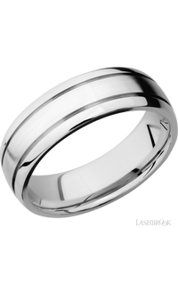 7 mm wide Domed with two accent grooves 14K White Gold band img1