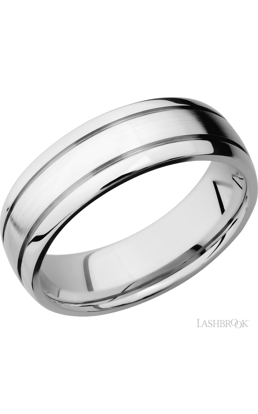 7 mm wide Domed with two accent grooves 14K White Gold band img1