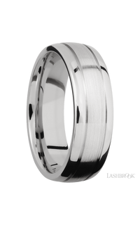 7 mm wide Domed with two accent grooves 14K White Gold band img2