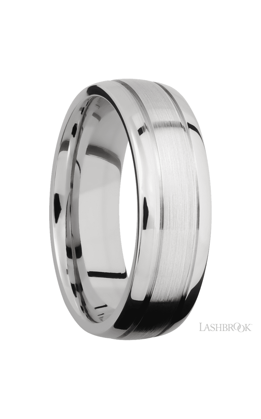 7 mm wide Domed with two accent grooves 14K White Gold band img2
