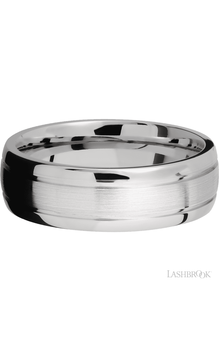 7 mm wide Domed with two accent grooves 14K White Gold band img3