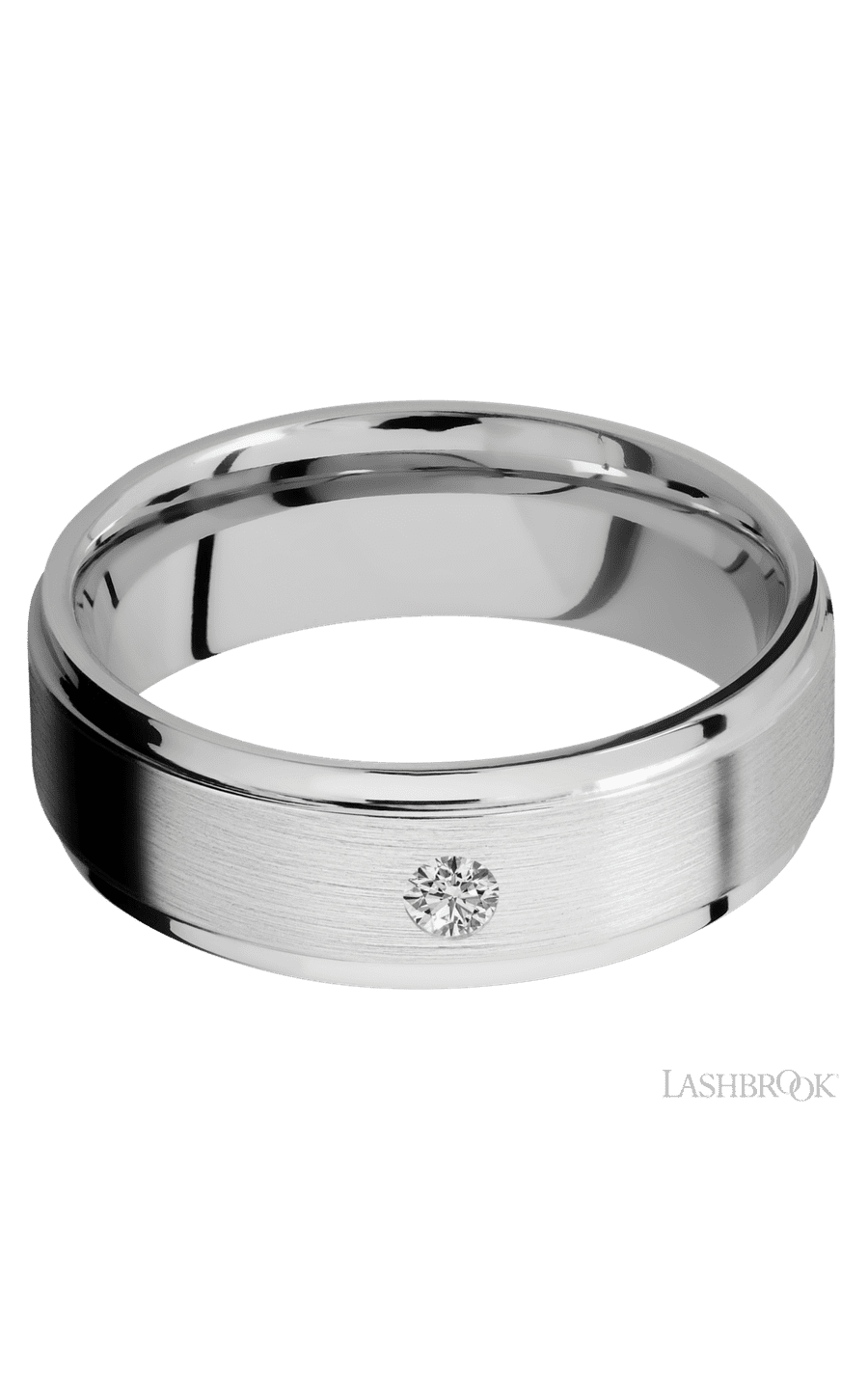 7 mm wide/Flat Grooved Edges/14K White Gold band with an  arrangement of 1, .1 carat Round Diamond stones in a Flush setting img2