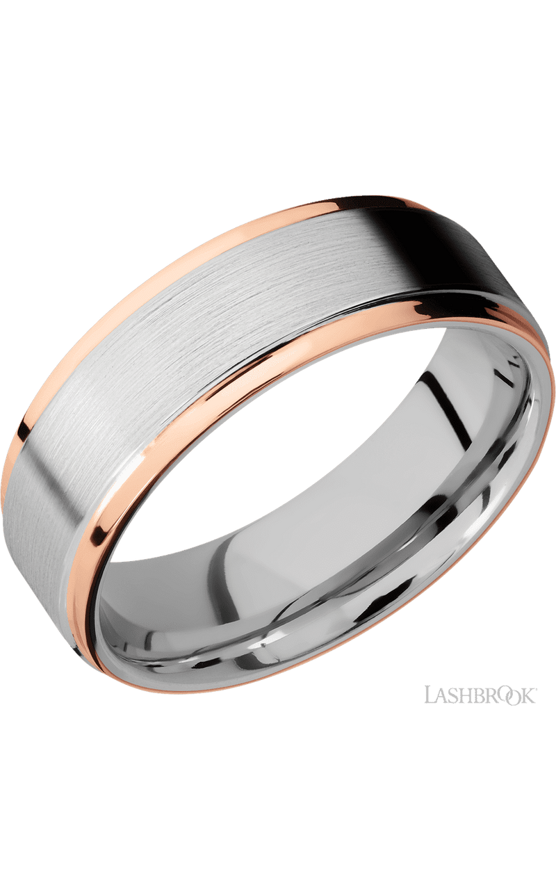 7 mm wide/Flat Grooved Edges/Cobalt Chrome band with two 1 mm Edge inlays of 14K Rose Gold img1