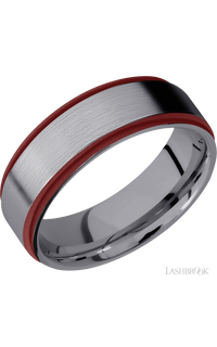 7 mm wide/Flat Grooved Edges/Tantalum band with two 1 mm Edge inlays of Crimson img1
